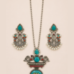 Sukoon handcrafted turquoise and silver neckpiece set with matching earrings