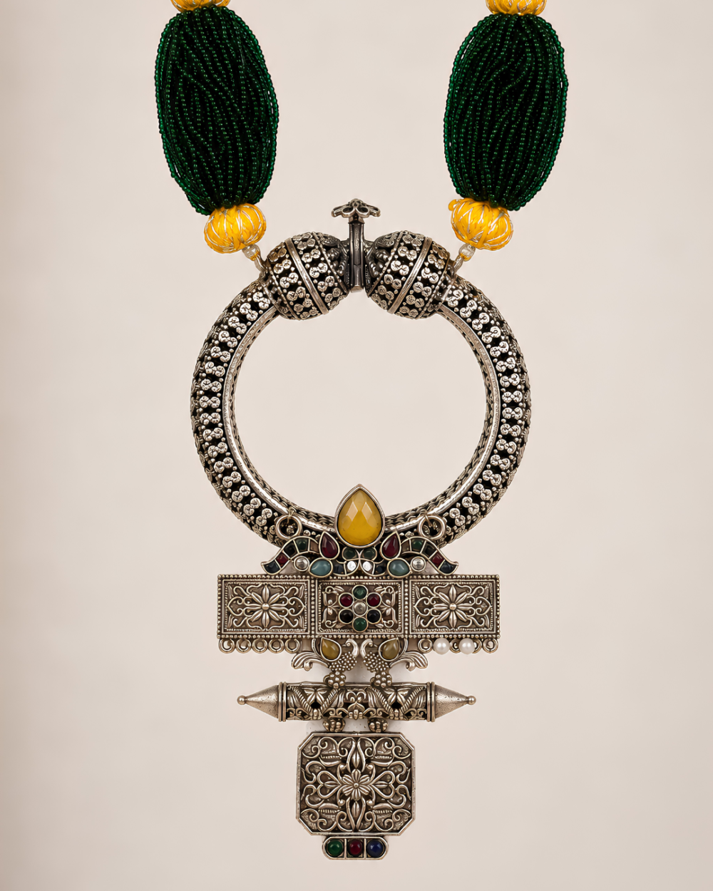 Safar Green Beaded Statement Neckpiece | House of Evia